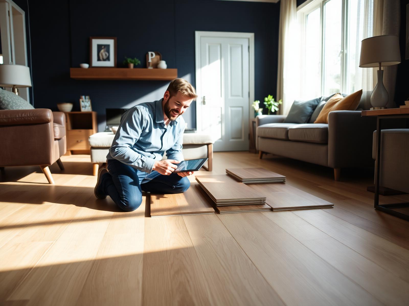 Specialist laser-measuring a living room