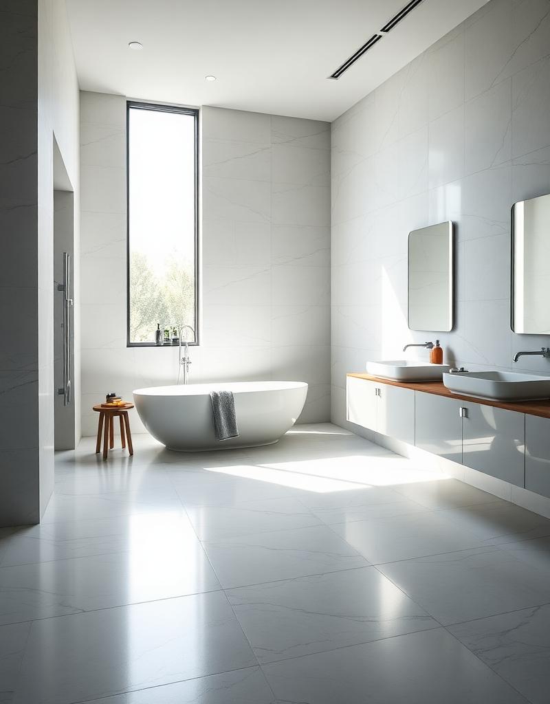 Large-format porcelain in a spa bathroom
